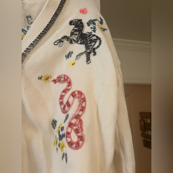 Cinq a Sept Nyla embroidered beaded animal cardigan in cream ivory - Picture 5 of 8